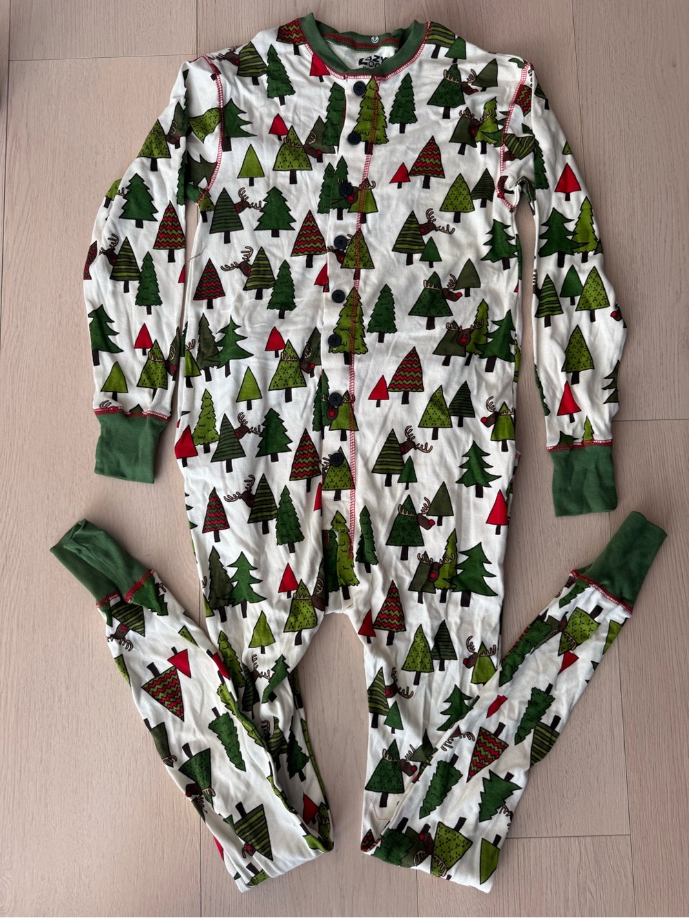 NWT Lazy One Green & White Christmas Tree Print Adult Footed One-Piece | XS